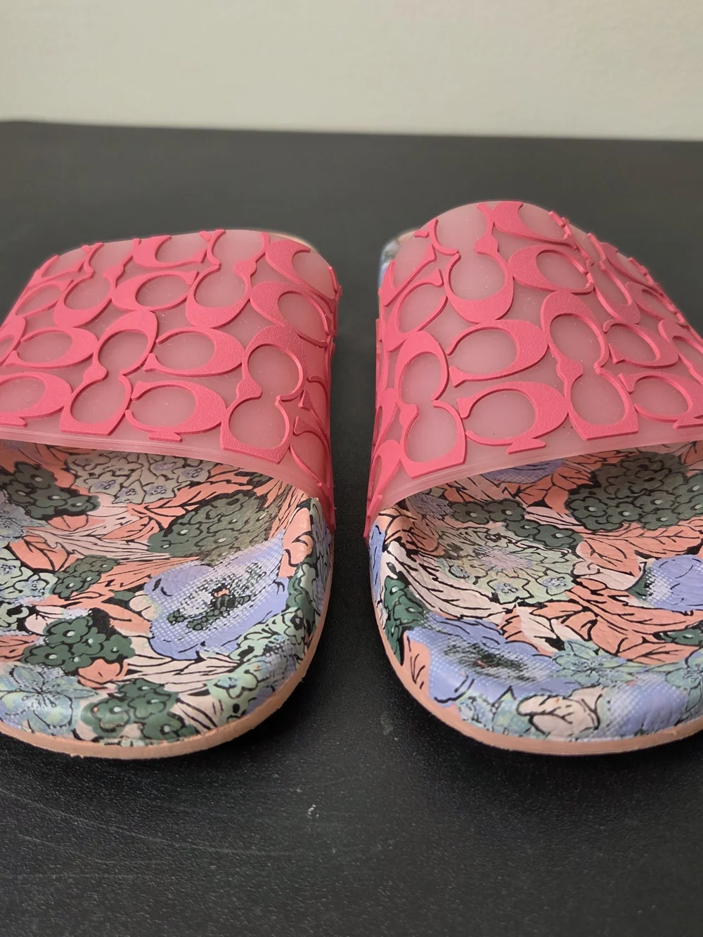 Coach Udele Sport Slide Floral Bottom Pink Rubber Upper